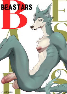 anthro athletic balls black_eyes facial_scar fur genitals glans grey_body grey_fur humanoid_genitalia humanoid_penis looking_at_viewer male nipples nude pecs penis pink_nipples pink_penis scar sitting smile solo tail vein veiny_penis emptylighter beastars legoshi_(beastars) canid canine canis mammal wolf hi_res