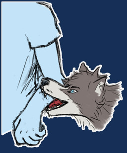 ambiguous_gender anthro bite biting_another clothing shirt sticker t-shirt teeth topwear unknown_artist canid canine canis human mammal wolf alpha_channel