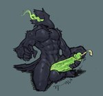 abs anthro balls big_penis biped erection fur genitals glans green_penis male masturbation muscular muscular_anthro muscular_male obliques pecs penile penile_masturbation penis simple_background solo uhohsquishy ryze_(phosphoruscrow) avian bird corvid corvus_(genus) crow oscine passerine hi_res