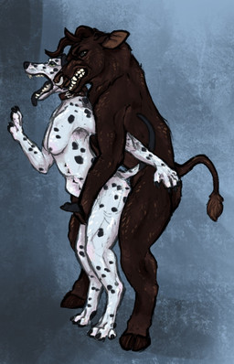 abdominal_bulge anthro anthro_on_anthro anthro_penetrated anthro_penetrating anthro_penetrating_anthro biped breasts cloven_hooves collar collar_only duo erection genitals gynomorph gynomorph/male gynomorph_penetrated hooves horn intersex intersex/male intersex_penetrated male male_penetrating male_penetrating_gynomorph male_penetrating_intersex nude penetration penis sex side_view standing teeth tongue scare_cow bovid bovine canid canine canis cattle dalmatian domestic_dog mammal absurd_res hi_res