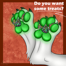 anthro candy dessert feet food food_fetish food_play glowing hindpaw macro macro_male male paws solo text lattelamb canid canine mammal 1:1 absurd_res english_text hi_res
