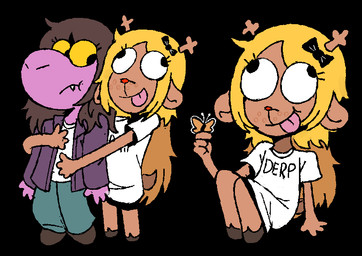 anthro blonde_hair clothed clothing female hair purple_body red_nose shirt tongue topwear white_clothing white_shirt white_topwear yellow_sclera iluvrabbitz deltarune undertale_(series) noelle_holiday susie_(deltarune) arthropod butterfly deer insect lepidopteran mammal new_world_deer reindeer scalie
