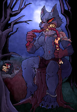 5_fingers 5_toes abs anthro big_eyes big_mouth_(anatomy) big_teeth black_hair blood blood_on_arms blood_on_body blood_on_clothing blood_on_face blood_on_fur blood_on_hand blood_on_teeth bloodied blue_light blue_nose blue_pawpads bodily_fluids bone bottomwear breasts cannibalism censored_face cheek_tuft chest_tuft claws clothing cloud cloudy_sky corpse dead_tree decomposition digitigrade dramatic_lighting drooling duo ears_up eating_flesh exposed_bone exposed_muscle exposed_skull eyeball eyelashes facial_tuft fangs feet female femur_(bone) fingers fluffy fluffy_tail fog food footwear forest frown full_moon fur gore grass grey_clothing grey_footwear grey_shirt grey_socks grey_topwear guts hair hill holding_bone holding_food holding_object inner_ear_fluff intestines light lying lying_on_grass male male/female markings moon multicolored_body multicolored_fur muscular muscular_female mutilated_face naturally_censored neck_floof noise_filter nude on_grass on_ground organs pants pawpads pixelated plant pube_peek pubes pupils purple_body purple_bottomwear purple_clothing purple_pants purple_skin red_sclera ringed_eyes saliva saliva_string scar scars_all_over sharp_teeth shirt shorts sitting_on_stump skull sky small_breasts small_eyebrows snarling socks solo_focus spread_legs spreading sylvie_brielle_(ratfrik) tail teeth toes topwear torn_bottomwear torn_clothing torn_footwear torn_pants torn_shirt torn_socks torn_topwear tree tree_stump tuft whisker_markings wolf_cut wrinkles yellow_pupils yellow_teeth ratfrik mythology canid canine mammal mythological_canine mythological_creature werecanid werecanine werecreature werewolf 2026 absurd_res digital_drawing_(artwork) digital_media_(artwork) full-length_portrait hi_res lighting portrait