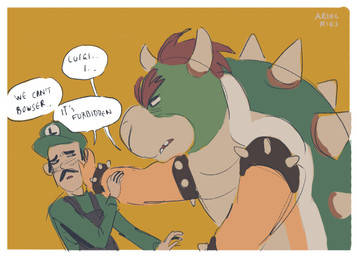 anthro blush clothed clothed_human clothed_male clothing duo facial_hair fully_clothed fully_clothed_human fully_clothed_male green_shell horn king larger_anthro male male/male male_anthro male_human mustache royalty shell size_difference smaller_human smaller_male spiked_shell spikes spikes_(anatomy) tan_body arielries mario_bros nintendo bowser luigi human koopa mammal scalie 2015 digital_drawing_(artwork) digital_media_(artwork)