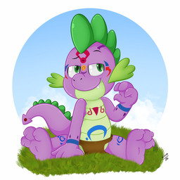 bottomwear clothing feet half-closed_eyes loincloth markings narrowed_eyes purple_body simple_background sitting soles tribal tribal_markings k_vicko friendship_is_magic hasbro my_little_pony mythology spike_(mlp) dragon mythological_creature mythological_scalie scalie 1:1 absurd_res hi_res