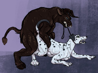all_fours anthro anthro_on_feral anthro_penetrated asphyxiation bestiality biped breasts bulge choking claws doggystyle duo facial_piercing female female_anthro feral feral_penetrating feral_penetrating_anthro from_behind_position genitals hooves horn male male/female male_feral multi_nipple nipples nose_piercing nose_ring penetration penis piercing quadruped ring_piercing sex scare_cow bovid bovine canid canine canis cattle dalmatian domestic_dog mammal hi_res gynomorph_(lore)