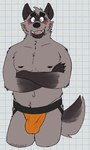 anthro belly biped black_claws black_eyebrows black_nipples black_nose blush bodily_fluids brown_body brown_ears brown_eyes brown_fur bulge checkered checkered_background claws clothed clothing crossed_arms eyebrows facial_markings fur grey_body grey_fur head_markings jockstrap looking_at_viewer male male_anthro markings multicolored_body navel nipples open_mouth orange_clothing orange_underwear partially_clothed partially_clothed_male pattern_background shocked simple_background slightly_chubby solo standing sweat sweatdrop teeth underwear underwear_only white_background white_sclera unsafescapewolf password_(visual_novel) dave_(password) hyena mammal striped_hyena 2024 digital_drawing_(artwork) digital_media_(artwork) hi_res portrait three-quarter_portrait