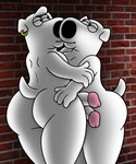 anthro brian_griffin butt canid canine canis cousins_(lore) domestic_dog duo exhibitionism family_guy frottage genitals glans hi_res incest_(lore) jasper_(family_guy) kissing male male/male mammal overweight penile penis pink_glans sex tbfm