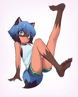 5_toes anthro barefoot blue_hair claws clothed clothing feet female female_anthro fur hair looking_at_viewer simple_background smile smiling_at_viewer soles solo toe_claws toes kusan_nei brand_new_animal studio_trigger michiru_kagemori canid canine mammal raccoon_dog tanuki 2021 absurd_res chromatic_aberration digital_media_(artwork) hi_res shaded