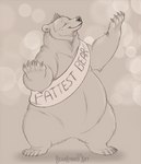 2019 435_holly 5_fingers 5_toes ambiguous_gender bear bearhybrid belly big_belly biped bipedal_feral brown_bear claws crown dated digital_media_(artwork) english_text eyebrows eyes_closed fat_bear_week featureless_crotch feet female_(lore) feral finger_claws fingers front_view fur grey_background greyscale headgear mammal monochrome overweight overweight_ambiguous overweight_feral plantigrade sash semi-anthro signature simple_background smile solo standing story story_in_description text tiara toe_claws toes ursine
