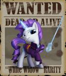 blue_eyes clothed clothing cutie_mark female feral fur hair horn horn_jewelry horn_ring jewelry melee_weapon purple_hair rapier ring_(jewelry) solo sword text wanted_poster weapon white_body white_fur wind lionheartcartoon friendship_is_magic hasbro my_little_pony mythology rarity_(mlp) equid equine mammal mythological_creature mythological_equine unicorn 2013 animated english_text short_playtime
