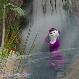 anthro bathing blue_beans cattail_(plant) claws fog hair lily_pad male otter_penis palm_tree plant purple_body purple_eyes purple_hair river rock showering solo stone_wall swimming tree wall_(structure) water waterfall whiskers crazypigsam d.otter awtter mammal mustelid otter sea_otter 1:1 3d_(artwork) blender_(artwork) blender_cycles_(artwork) digital_media_(artwork) hi_res
