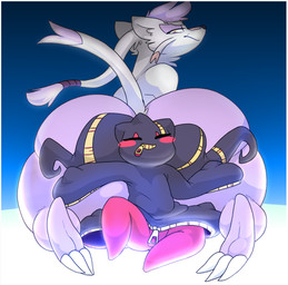 annoyed big_butt black_body butt claws duo fur hair looking_back male purple_body simple_background smile yellow_eyes zipper zipper_mouth backsash nintendo pokemon carmen_(simplifypm) generation_5_pokemon generation_6_pokemon ghost mammal mega_banette mega_evolution mienshao pokemon_(species) spirit 2018 digital_media_(artwork) hi_res