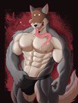 anthro areola biped blue_body blue_fur bulge clothed clothing detailed_bulge fur hat headgear headwear jockstrap jockstrap_only long_tongue male male_anthro muscular muscular_anthro muscular_male nipples open_mouth simple_background solo tongue topless underwear underwear_only bassu_kun bassukun bag_wolf_(bokko) canid canine canis mammal wolf 3:4 absurd_res hi_res