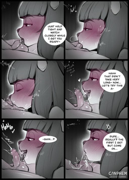 balls bedroom_eyes blush bodily_fluids cum cumshot dialogue dominant dominant_female duo ejaculation erection fellatio female flaccid flaccid_play foreskin genital_fluids genitals gentle_femdom hair humanoid_genitalia humanoid_penis leaking_cum licking male male/female narrowed_eyes oral oral_penetration partially_retracted_foreskin penetration penile penis penis_in_mouth penis_lick premature_cumshot premature_ejaculation premature_orgasm seductive sex small_penis spurting_sound_effect submissive submissive_male sucking text throbbing throbbing_penis tongue canphem conditional_dnp locktober jade_hanna willow_(canphem) domestic_cat felid feline felis mammal comic english_text hi_res