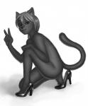 anthro biped clothing female footwear hair high_heels kneeling looking_at_viewer nude shoes solo fortunae domestic_cat felid feline felis mammal monochrome