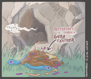 anthro avian_feet beak blue_body bone disposal feathered_wings feathers feces feces_pile male offscreen_character pink_body scat_disposal skull sleeping tail tail_feathers winged_arms wings conditional_dnp foxyoreos gyro_feather avian bird galliform peafowl phasianid