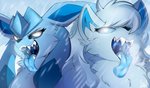 ambiguous_gender back_to_back black_nose blue_background blue_body blue_ears blue_eyes blue_fur blue_hair blue_inner_ear blue_insides blue_mouth blue_nose blue_sky blue_tongue bodily_fluids drooling duo eyelashes fangs feral fur hair inner_ear_fluff looking_at_viewer mouth_shot nude open_mouth saliva simple_background sky snow teeth tongue tongue_out tuft uvula tinymunch nintendo pokemon fan_character icelyn_(emu34b) lucia_(emu34b) alolan_form alolan_ninetales canid eeveelution generation_4_pokemon generation_7_pokemon glaceon mammal pokemon_(species) regional_form_(pokemon) 2020 blue_theme dated digital_drawing_(artwork) digital_media_(artwork) hi_res shaded signature female_(lore)