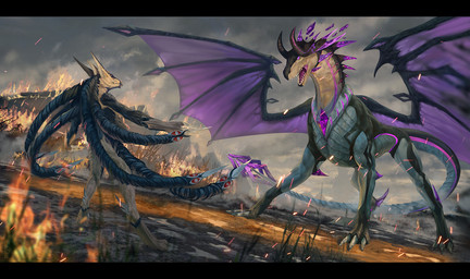 anthro attack battle black_bars duo female feral fight fire male male/female tentacles village conditional_dnp royz mythology dragon monster mythological_creature mythological_scalie scalie hi_res letterbox