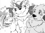 anthro belly blush group humanoid_hands kemono male moobs nipples pukkunnnn lifewonders tokyo_afterschool_summoners cu_sith_(tas) goemon_(tas) licho_(tas) canid canine canis domestic_dog felid mammal pantherine raccoon_dog tanuki tiger 2020