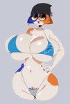 anthro beanie big_breasts bikini breasts clothing ear_piercing female half-closed_eyes hat headgear headwear huge_breasts looking_at_viewer multicolored_body narrowed_eyes open_mouth piercing solo swimwear two-piece_swimsuit yellow_eyes yeehawt0wn detroit_lions epic_games fortnite nfl meow_skulls calico_cat domestic_cat felid feline felis mammal hi_res