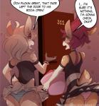 2018 adaline_(sharemyshipment) alexis_(vulpessentia) anthro arm_warmers armwear black_clothing black_dress blonde_hair blue_clothing blue_eyes blue_panties blue_underwear bottomwear breasts cel_shading cervine clothed clothing comic deer detailed_background dialogue digital_media_(artwork) door door_handle dress duo elbow_gloves ellipsis english_text exclamation_point eye_contact eyes_closed fallow_deer female foxinshadow frilly fur gloves hair handwear hi_res inner_ear_fluff looking_at_another maid_uniform mammal markings new_world_deer number open_mouth panties pattern_bottomwear pattern_clothing pattern_panties pattern_underwear pink_clothing pink_panties pink_underwear profanity purple_eyes purple_hair red_hair scut_tail shaded short_tail speech_bubble spots spotted_body spotted_fur striped_bottomwear striped_clothing striped_panties striped_underwear stripes tail tan_body tan_fur text tuft underwear uniform upskirt white-tailed_deer white_arm_warmers white_armwear white_body white_clothing white_elbow_gloves white_fur white_gloves white_hair white_handwear white_inner_ear_fluff
