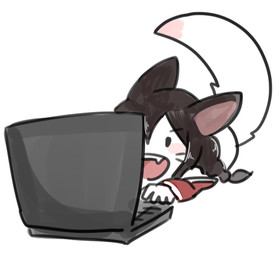 ambiguous_gender black_hair blush chibi computer cute_fangs electronics facial_markings fangs hair head_markings laptop markings open_mouth raised_tail simple_background smile solo tail teeth white_background hamze league_of_legends riot_games tencent ahri_(lol) animal_humanoid canid canid_humanoid canine canine_humanoid fox_humanoid humanoid mammal mammal_humanoid 2015 female_(lore)