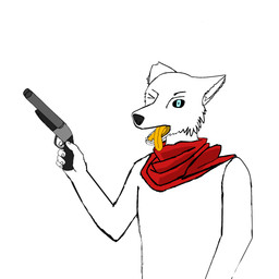 ambiguous_gender anthro bad_trigger_discipline black_sclera gun holding_gun holding_object holding_ranged_weapon holding_weapon one_eye_closed ranged_weapon tongue tongue_out weapon wink wehlf23 casualties:_unknown gunsawian milky_(gunsawian) 1:1 hi_res