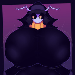 abstract_background antennae_(anatomy) anthro bangs big_breasts black_clothing black_sclera breasts cleavage clothed clothing eyebrows eyelashes female headgear headwear huge_breasts hyper hyper_breasts inverted_nipples looking_away motion_lines mouthless narrowed_eyes nipples nun nun_outfit purple_body purple_skin solo tight_clothing yellow_eyes ghospe_moth ziloh_(abyss_ghospe) arthropod insect 1:1 absurd_res colored digital_drawing_(artwork) digital_media_(artwork) english_description hi_res