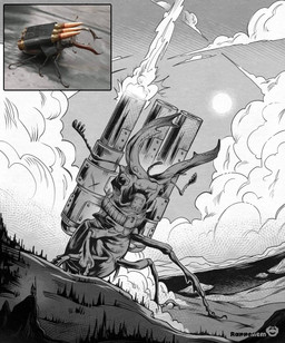 ambiguous_gender cannon cloud feral macro mountain plant ranged_weapon sea sky skyscape solo sun text tree water weapon rappenem arthropod beetle insect 2025 absurd_res artist_name hi_res monochrome redraw