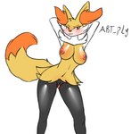 anthro blush breasts female genitals hands_behind_head looking_at_viewer nipples pussy solo wide_hips artply nintendo pokemon braixen canid generation_6_pokemon mammal pokemon_(species) absurd_res hi_res