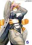 anthro big_breasts bra breasts clothing female fur hair panties solo striped_body striped_fur stripes thick_thighs underwear murazaki felid mammal pantherine tiger absurd_res hi_res traditional_media_(artwork)