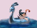 ambiguous_gender boat duo feathers feral happy simple_background translucent translucent_body vehicle water watercraft spacesmilodon floraverse cress_(floraverse) min_(floraverse) avian goo_creature 2015 absurd_res hi_res source_request