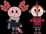 anthro bottomwear clothed clothing duo female footwear fully_clothed legwear scarf simple_background skirt socks transparent_background wazzaldorp real_axolotl_hours axey_(wazzaldorp) koi-chan amphibian amur_carp axolotl carp cyprinid cypriniform fish koi marine mole_salamander salamander typical_carp 2018 alpha_channel hi_res