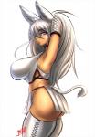 big_breasts breasts butt clothed clothing eyebrow_through_hair eyebrows female hair hands_behind_head legwear lips long_hair looking_at_viewer purple_eyes simple_background solo thigh_highs topwear translucent translucent_hair white_background white_clothing white_hair white_legwear white_thigh_highs white_topwear luvon final_fantasy final_fantasy_xiv square_enix shizue_(luvon) animal_humanoid cat_humanoid felid felid_humanoid feline feline_humanoid humanoid mammal mammal_humanoid miqo'te 2019