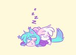 anthro blue_body blue_fur blush duo eyes_closed female fur long_ears long_tail male simple_background sleeping smile tail ashley_nichols hunicast hunibun kovicat felid lagomorph leporid mammal rabbit hi_res