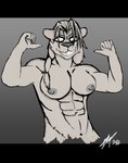 anthro big_breasts breasts female fur hair huge_breasts looking_at_viewer muscular muscular_female nipples nude sex simple_background smile solo text white_body white_fur ryuzka gigachad felid lion mammal pantherine 2022 absurd_res digital_media_(artwork) hi_res sketch url