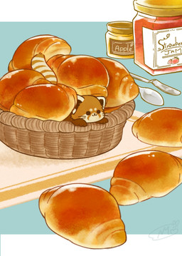 ambiguous_gender biped bread brown_body brown_fur chibi dot_eyes feral food fur micro simple_eyes sitting solo shi_nominmin ailurid mammal red_panda 2020