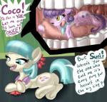 bodily_fluids drooling duo female feral internal micro micro_female micro_feral saliva teeth tongue tongue_out uvula vore muhny friendship_is_magic hasbro my_little_pony coco_pommel_(mlp) suri_polomare_(mlp) equid equine horse mammal pony