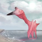 ambiguous_gender beak feral lake partially_submerged pink_body salt solo corvarts azhdarchid prehistoric_species pterosaur quetzalcoatlus reptile scalie 1:1 hi_res