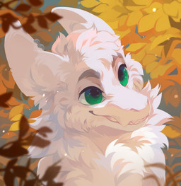 ambiguous_gender blurred_foreground cheek_tuft chest_tuft ear_piercing ear_ring facial_tuft feral front_view fur glistening glistening_eyes green_eyes grin hair leaf neck_tuft outside piercing ring_piercing short_hair smile solo teeth tuft unsigned white_body white_fur white_hair corzh77 mythology dragon furred_dragon furred_scalie mythological_creature mythological_scalie scalie absurd_res bust_portrait hi_res portrait