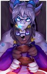 anthro blonde_hair blue_eyes claws clenched_teeth controller dark_sclera duo ear_piercing ear_ring eyewear fire fur gaming glasses grey_body grey_fur hair horn male piercing purple_eyes ring_piercing teeth teeth_showing tongue tongue_out white_body white_fur wings aktiloth mythology kiba_fireheart dragon mammal mephitid mythological_creature mythological_scalie scalie skunk absurd_res hi_res