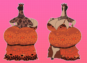 anthro big_breasts big_butt bracelet breasts brown_body brown_eyes brown_hair butt cleavage clothed clothed_anthro clothed_female clothing cloven_hooves dreadlocks dress eyelashes female female_anthro front_view hair hand_on_hip hand_on_own_breast hand_on_own_hip hooves horn huge_breasts huge_butt huge_hips hyper jewelry long_neck looking_at_viewer necklace ossicone rear_view solo tail tan_body unguligrade vein veiny_breasts wide_hips vintagart imani_(noeticred) giraffe giraffid mammal hi_res model_sheet