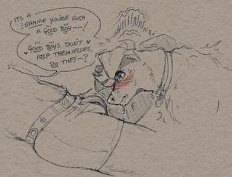 anthro bdsm blush bodily_fluids brown_background bulge clothing collar dominant dominant_male drooling duo good_boy lying male male/male male_anthro on_back petplay roleplay saliva simple_background submissive submissive_anthro submissive_male subspace sweat sweatdrop underwear whining blushing_yokai tobias_weatherby canid canine canis domestic_dog mammal better_version_at_source