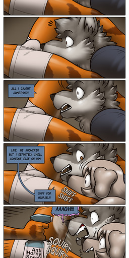 anthro ball_sniffing balls clothing dialogue female genitals group male male/female male/male no_horny sniffing sniffing_clothes sound_effects spray_bottle text trio james_howard patreon alphonse_(james_howard) jill_(james_howard) richard_(james_howard) canid canine canis domestic_cat domestic_dog felid feline felis mammal wolf absurd_res comic english_text hi_res url