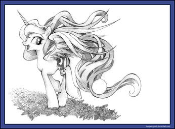 ball black_border border butt female feral hair horn long_hair long_tail looking_back open_mouth open_smile quadruped simple_background smile solo spread_wings tail text white_background wings uminanimu friendship_is_magic hasbro my_little_pony mythology princess_luna_(mlp) equid equine horse mammal mythological_creature mythological_equine pony winged_unicorn 2015 absurd_res graphite_(artwork) hi_res monochrome traditional_media_(artwork) url
