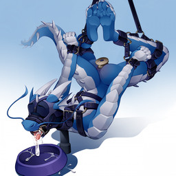 anal anal_penetration anthro bdsm bent_legs blindfold blue_body bodily_fluids bondage bound bowl buttplug buttplug_in_ass buttplug_insertion claws container cuff_(restraint) cum cum_drip cum_in_mouth cum_inside dripping feet gag genital_fluids hands_behind_back harness humanoid_feet humanoid_hands male object_in_ass open_mouth penetration pet_bowl plantigrade plug_(sex_toy) plug_insertion restrained restraints ring_gag sex_toy sex_toy_in_ass sex_toy_insertion simple_background solo spiked_tail spikes spikes_(anatomy) spread_legs spreading stretched_anus suspension suspension_bondage tail toe_claws white_body wootersa european_mythology mythology ws5000 dragon mythological_creature mythological_scalie scalie western_dragon 1:1 2025 digital_drawing_(artwork) digital_media_(artwork) english_description hi_res