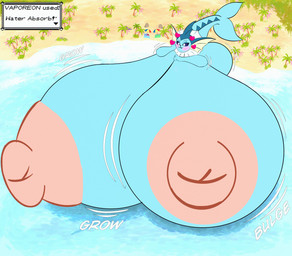 ability_(pokemon) anthro areola beach big_breasts blue_body blush body_size_growth breast_expansion breasts detailed_background expansion female fish_tail fur gameplay_mechanics hand_on_breast heart_symbol huge_breasts hyper hyper_breasts macro motion_lines multicolored_body multicolored_fur nipples non-mammal_nipples nude palm_tree plant pokemorph puffy_nipples sea size_transformation smile solo sound_effects tail text thick_thighs transformation tree umbrella water lawyer_butter nintendo pokemon eeveelution generation_1_pokemon mammal pokemon_(species) vaporeon hi_res