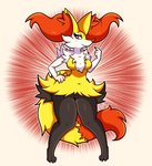 anthro breasts featureless_breasts featureless_crotch female freckles fur inner_ear_fluff looking_at_viewer medium_breasts red_eyes smile solo tuft yellow_body yellow_fur mahoxy nintendo pokemon braixen generation_6_pokemon pokemon_(species) hi_res