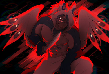abs angry anthro bent_leg blue_body blue_hair bottomwear chest_scar clothed clothing collarbone feathered_wings feathers fingers glowing glowing_eyes hair holding_knife holding_object knife male multicolored_hair muscular navel pants pants_only pecs red_sclera scar snout solo teeth topless two_tone_hair white_body white_bottomwear white_clothing white_eyes white_hair white_pants white_wings wings vallshad mythology dragon mythological_creature mythological_scalie scalie colored digital_drawing_(artwork) digital_media_(artwork) hi_res shaded